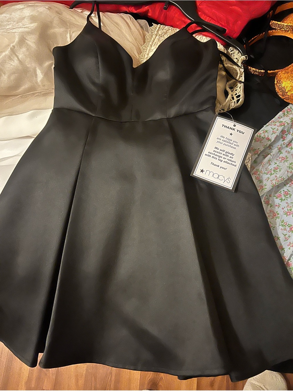 B Darlin Black Strapless Satin Fit-and-Flare Dress